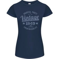 Vintage-Año-76º-Cumpleaños-1949-Mujer-Pequeño-Corte-Camiseta-Azul Marino-Azul