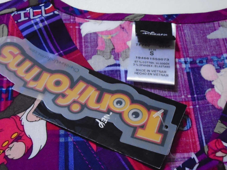 NWT Disney Grumpy Tooniforms Cherokee Scrubs V Neck Plaid Mens Small - Image 3 of 4