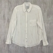 Rails Charli Linen Blend Shirt Sz Medium White Gold Scallop Shell Beach Buttons