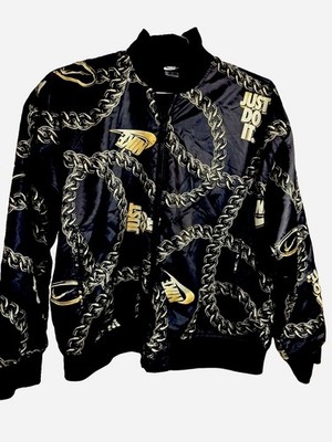 Nike Women's Sportswear Icon Clash Synthetic Fill Bomber Jacket Black Gold Chain