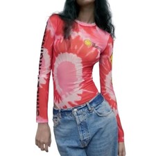 Zara Smiley Originals Tie Dye Mesh Bodysuit Pink Red Long Sleeve Small NWT