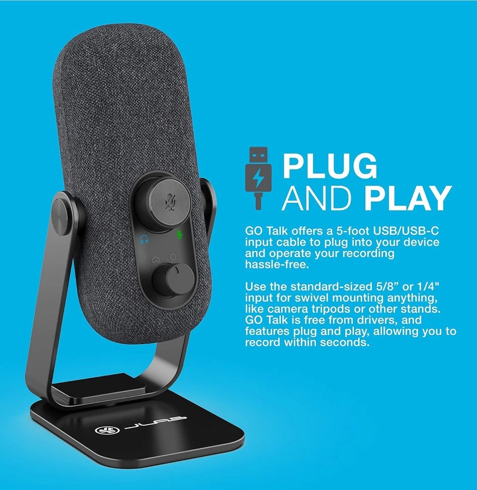 NIB - JLab Go Talk USB Desktop Microphone - 2 Directional Pattern Modes - Image 3 of 4