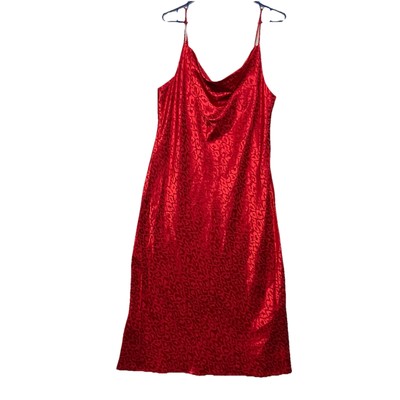 Emma & Michele Slip Dress Women's Medium Red Stretch Cowl Neck Satin Midi NEW