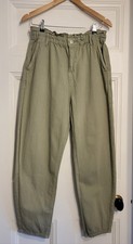 George Khaki Paperbag Jeans with a Tapered Leg & Elasticated Waist Size 12