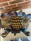 Northwood Grape Fruit Bowl Oval Carnival Glass Iridescent Blue