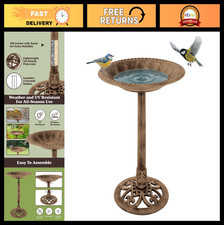 Antique Style Outdoor Bird Bath - Weather Resistant Resin Pedestal with Vintage