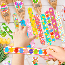 90 Pcs Happy Easter Day Rabbits Eggs Party Decorations Slap Bracelets Gift Loot