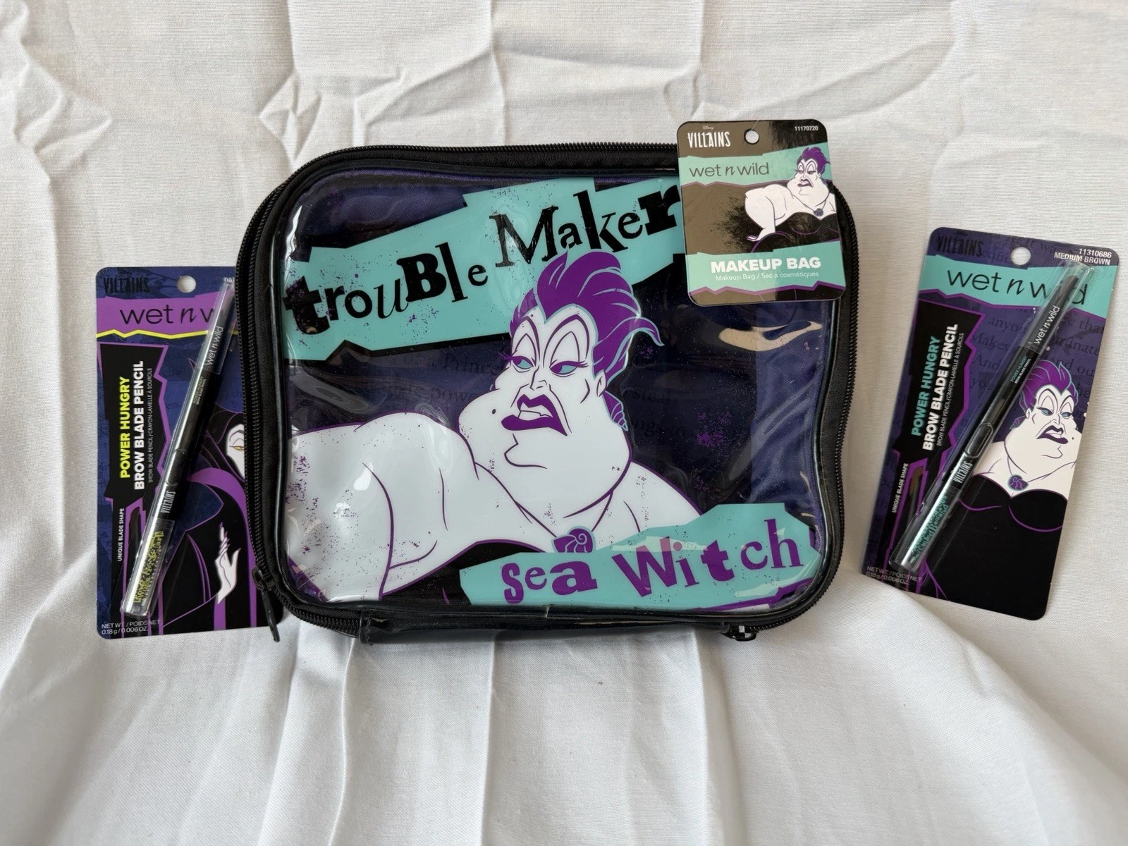 Disney Villains Ursula Makeup Bag + Wet n Wild Brow Blade Pencil Bundle NEW