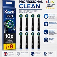 NEW Oral-B Pro Cross Action Black Replacement Electric Toothbrush Heads 8 x Pack