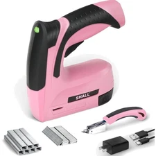 Pink Cordless Electric Staple Gun 2-in-1 Upholstery Nailer for DIY Crafts