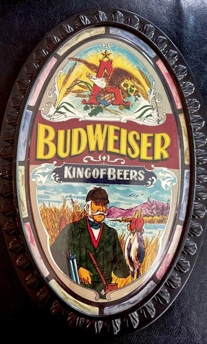 Vintage 12” Oval Beer Sign Duck Hunter Budweiser King of Beers Man Cave Plastic