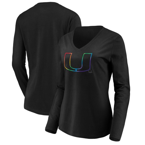 Camiseta negra para mujer Miami Hurricanes Team Pride Logo manga larga cuello en V
