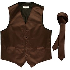 New Men's Formal Tuxedo Vest Waistcoat 1.5" skinny Necktie brown wedding
