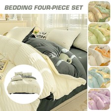 4PC Complete Set Duvet Cover Bedding Double King Pillowcase W/ Fitted Bed Sheet