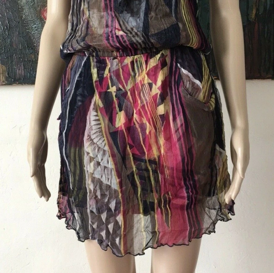 Mini Vestido Alberto Makali de Gasa Talla S Informal Manga Corta Bolsillos Multicolor Foto 3 de 4