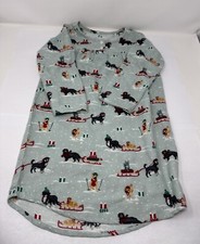 Lands End Nightgown Toddler Girl sz 4 Green Christmas Snow Dogs Sleds Pajama