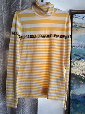 LPGA Golf Shirt Women Stretch Long Sleeve Yellow White Striped Sz 95 S 
