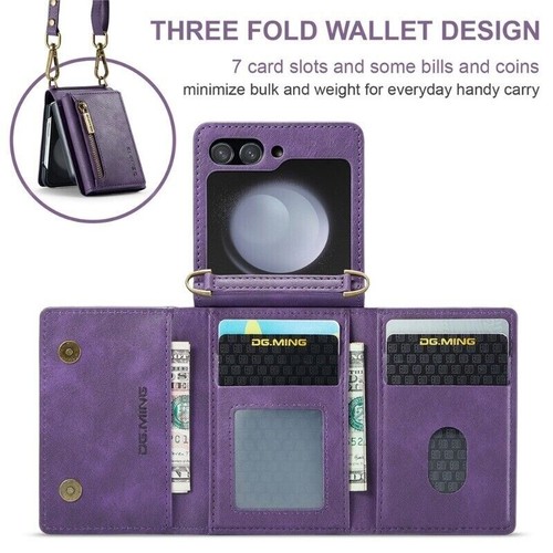 Leather Crossbody Zipper Wallet Case Cover For Samsung Galaxy Z Flip7 FE 6 5 4 3 - Picture 72 of 75