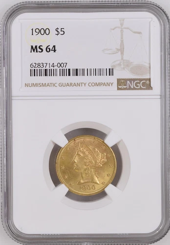 :1900-P G$5 Dollars Coronet Liberty Head Half Eagle NGC MS64 Low Pop High Grades