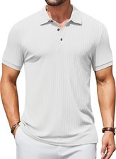 Men's Slim Fit Textured Polo Shirt Short Sleeve Collared Golf Casual Summer Top