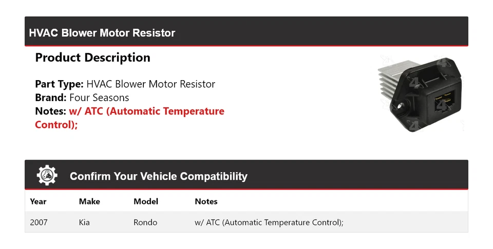 For 2007 Kia Rondo HVAC Blower Motor Resistor 4 Seasons - Image 2 of 4