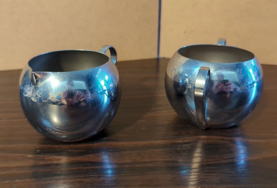 Juego de crema y azúcar con acabado cromado Revere, Art Deco, años 30, vintage con bandeja Foto 4 de 4