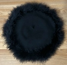 Beautiful Unused Vintage 1990s Womans Black Fuzzy Beret