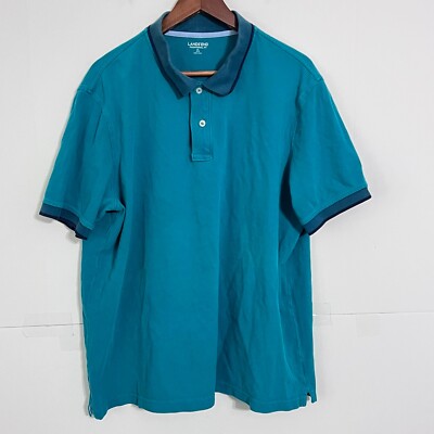 Lands End Mens Polo Shirt Size XL 46-48 Turquoise Short Sleeve
