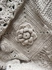 Handmade Throw In Very Unique Patch Stitch Large Knitted Flowers Neutral Colors