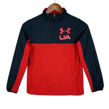 Under Armour 1/4 Zip Pullover Loose Fit Coldgear Black Red Pocket Boys Youth M