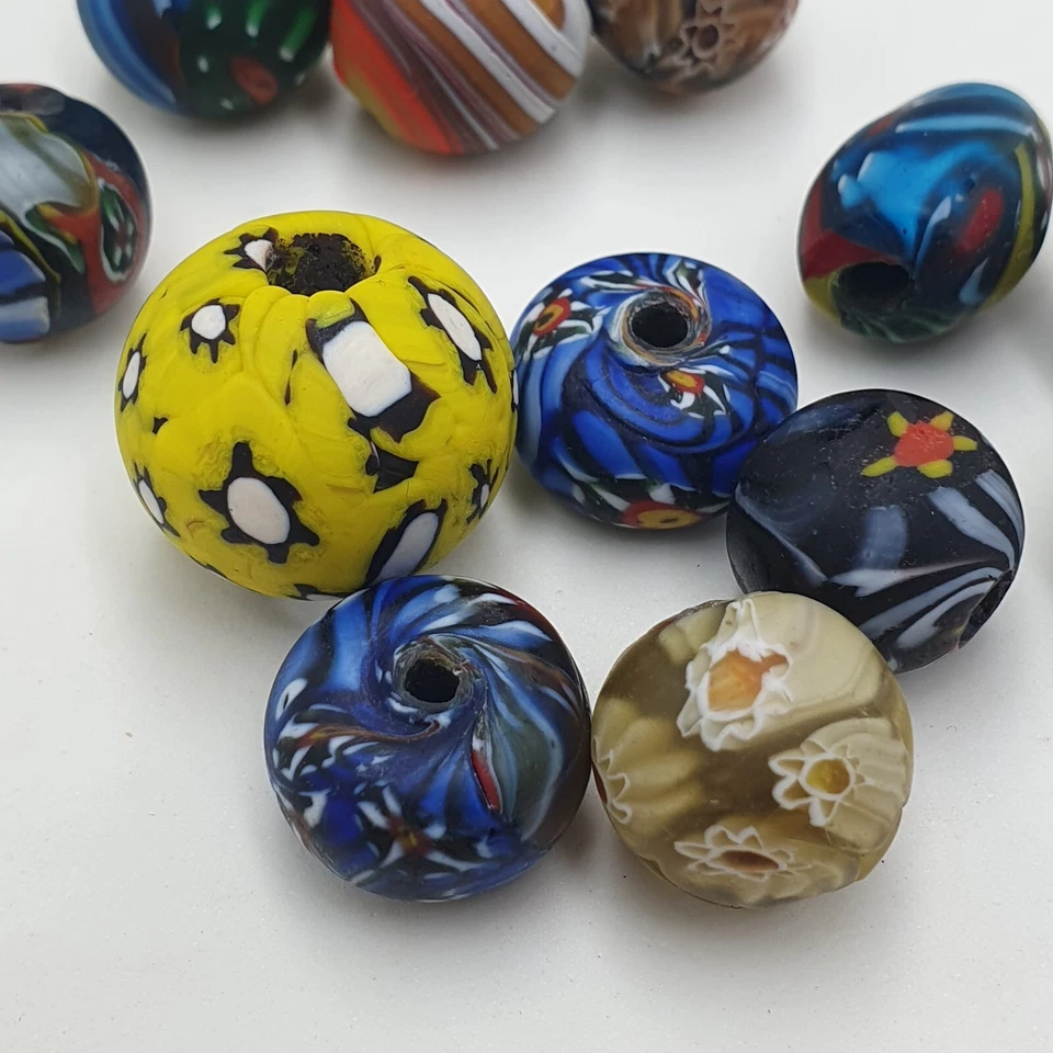 Lot of 13 Millefiori Style MultiColor Mix Glass Beads Lot - Image 3 of 4