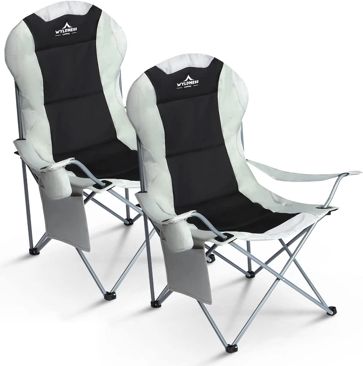 Wyldness Premium Padded Camping Chairs Set of 2 Collapsible Outdoor Seats Black