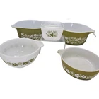 6 PC Vintage Pyrex Olive Green Crazy Daisy Spring Blossom 2) 475-B, 501 441 471