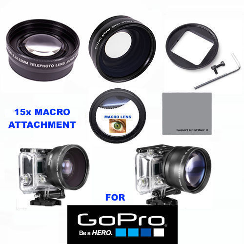 GOPRO HERO 5 BLACK WIDE ANGLE LENS+TELEPHOTO ZOOM LENS + 15X MACRO LENS ADAPTOR-image