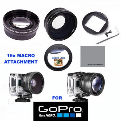 VIVITAR/XIT/DIGITAL CONCEPTS GOPRO HERO 5 BLACK WIDE ANGLE LENS+TELEPHOTO ZOOM LENS + 15X MACRO LENS ADAPTOR