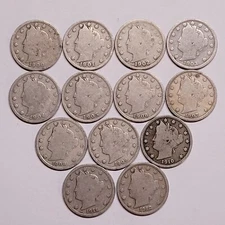 $  .05 1900-1912 Liberty "V" Nickels Complete Short Set 13 Nickels