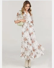 ANRABESS Women’s Floral Maxi Dress – V-Neck Ruffle Summer Dress w/ 3/4 Sleeves