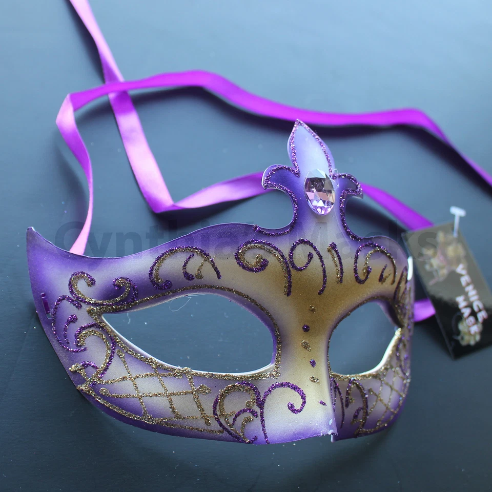 Purple Venetian Masquerade Mask Party Prom Wedding Halloween Costume Mardi Gras - Image 2 of 3