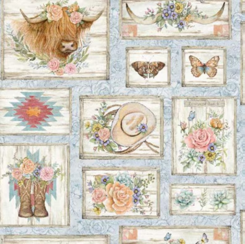 Highland Cow, 2 yard cut, coordinating prints in store, 100% cotton, FREE SHIP