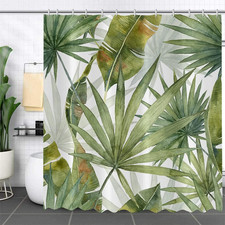 Tropical Shower Curtain, Summer Green Palms Banana Leaf Botanical Plants Bathroo