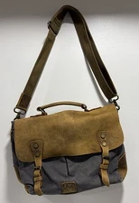 Lifewit Leather Brown Gray Canvas Satchel Messenger Cross Body Shoulder Bag