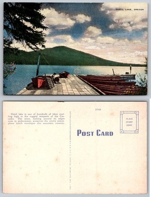 Odell Lake Oregon Vintage Linen Postcard Scenic Dock Rowboats Cascade Mountains