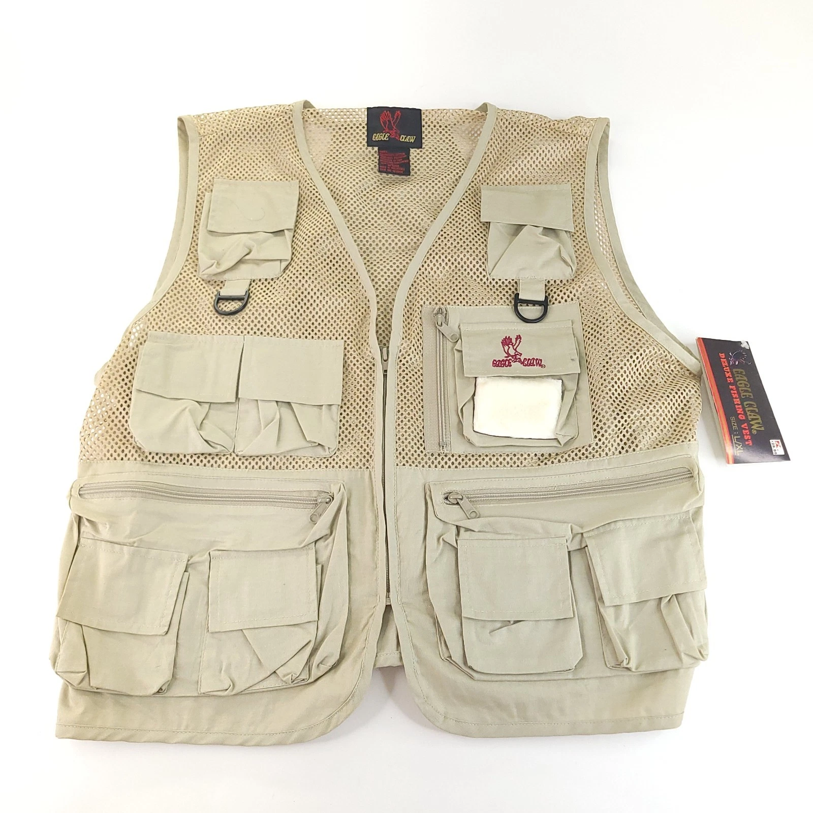 Vintage NOS Eagle Claw Fishing Vest Mens Large / Extra Large L/XL Beige