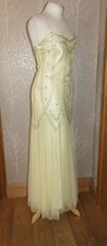 VINTAGE DAVE & JOHNNY by LAURA RYNER YELLOW 20s STYLE BEADED MAXI DRESS UK 8/10