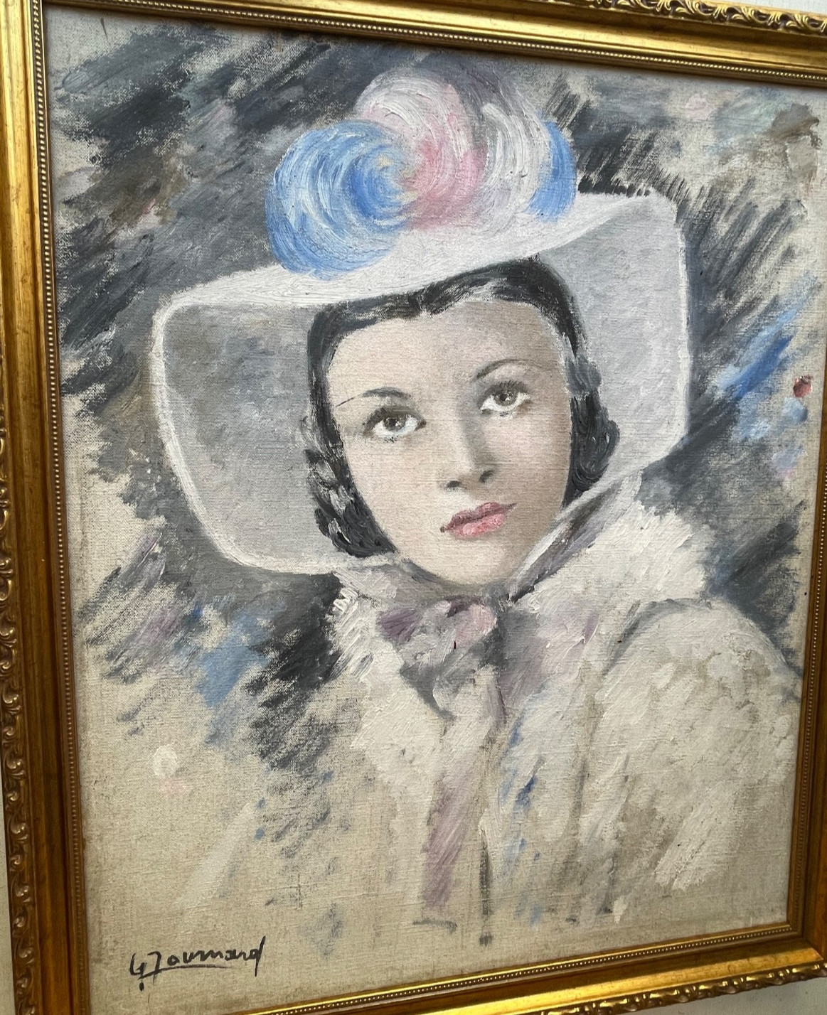 French Post-Impressionist Oil Canvas Signed - Portrait of an Elegant Young Woman