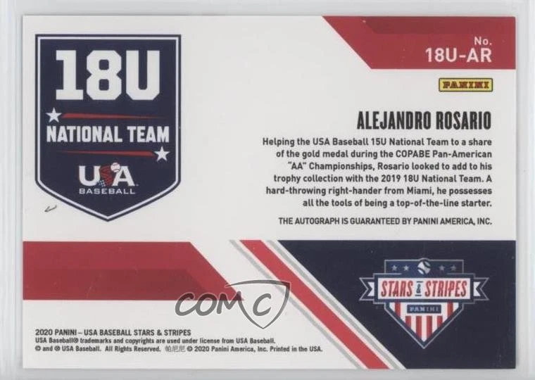 2020 Panini USA Baseball Stars & Stripes Red Ink /10 Alejandro Rosario Auto - Image 2 of 2