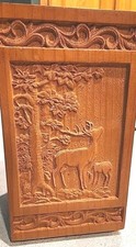 Wood Carved Deer Rustic Cremation Urn Memorial Keepsakes Tall Box Men Large
