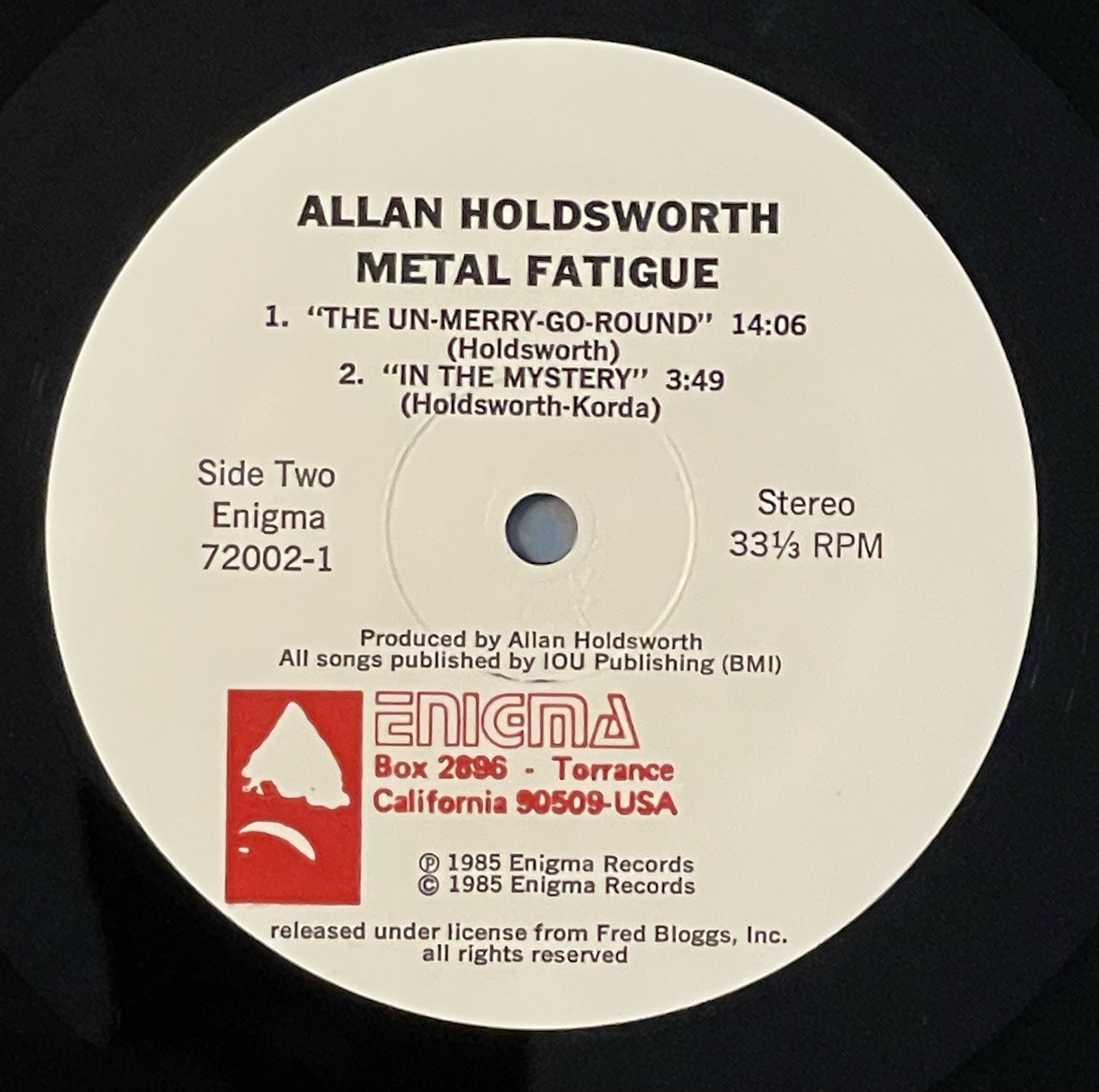 Allan Holdsworth with I.O.U. Metal Fatigue Vintage Vinyl LP 1985 Enigma Tested