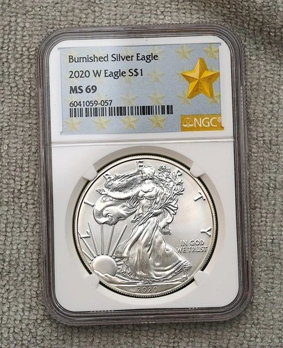 2020 W $1 BURNISHED SILVER AMERICAN EAGLE  NGC MS69  STAR LABEL