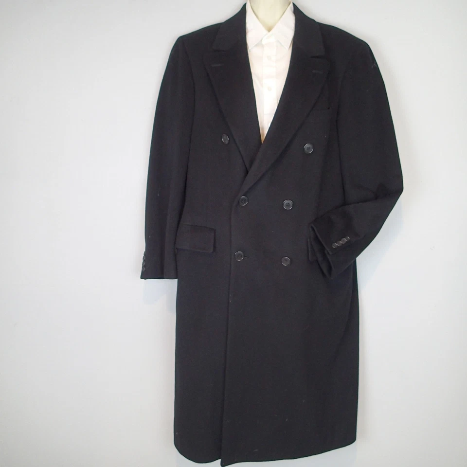 Mens Neiman Marcus Cashmere Overcoat black 42/44 jacket winter fall double breas - Image 2 of 4